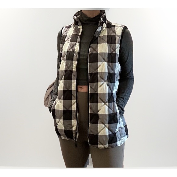 Kensie Women's Black & White Checkered Quilted Zip Vest Layering Small Jacket - Picture 3 of 8